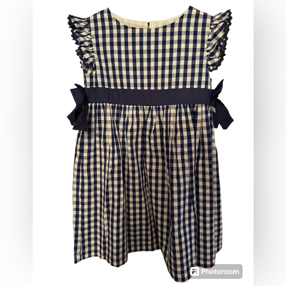 Blue and white plaid dress with bows - size 6